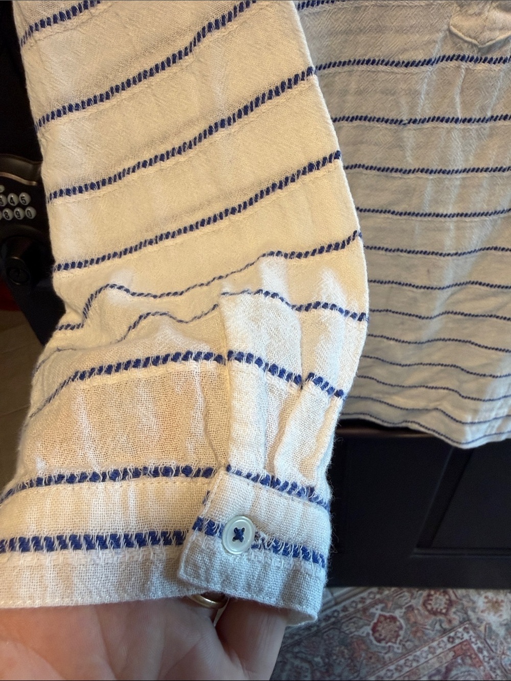 J. Crew Ivory Knit Top with Blue Stripe Detail - Picture 2 of 5